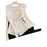 3.16/Spring New XUAN XIAO JIE Wooden Ear Lace V-Neck Soft-Creined Knitted Cardigan