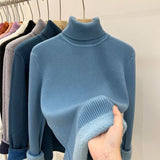 High-Necked Velvet Sweater Women Plus Velvet Thick Long Sleeves With 2025 Autumn And Winter New Bottom Warm Coat Gas
