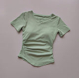 Yoga Suit With Breast Pad Women's Summer 2025 New V-Neck Thin Running Sports Leisure Short-Sleeved T-Shirt Fitness Top