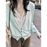 3.18 / Spring On The New XUAN XIAO JIE Spring Fake Two Mint Green Knitted Cardigan Women