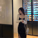 Set Women 2025 Summer New French Temperament Cardigan + Waist Broken Flowers V Neck Wave Point Sling Skirt Two Sets Of Women