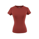 Spice Girls Summer Shoulder Round Neck Short Sleeves To Cool Waist Feel Fashion Basic Solid Color T-Shirt Set Short Sleeve Top