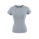 Spice Girls Summer Shoulder Round Neck Short Sleeves To Cool Waist Feel Fashion Basic Solid Color T-Shirt Set Short Sleeve Top
