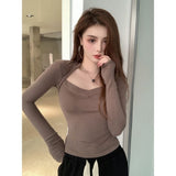 French Temperament Pure Style Collar Long-Sleeved T-Shirt Women's Autumn And Winter New Tight Body Slimming Bottom Shirt Top