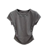 Ins Hot Girls Pure Want To Collect Waist T-Shirt Short-Sleeved Women Summer Korean Version Of Solid Color Bottom Jacket Body Short-Sleeved Top Woman Tide