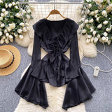 The Dingy-Sleeved Little Shirt Woman Autumn Collar Strap Design High-End Temperament Royal Sister Top Tide