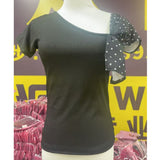 Sexy Splicing Wave Show Shoulder Short-Sleeved T-Shirt Girls Summer Pure Lust Style Slimming Short Top