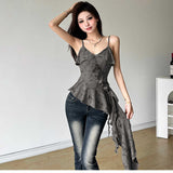 French Pure-Fanty Lotus Leaf Lace To Make Old Sling Vest Female Summer Korean Version Of Sexy Slimming Short Top
