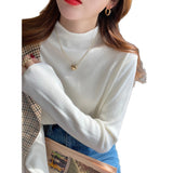 KN Half-High Collar With Sweater Women 2026 Autumn And Winter New Simple Pure Color Skin Soft Bottom Knitted Shirt Woman