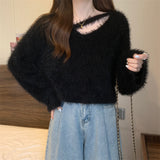 KANING Imitation Water Stinger Soft Glutinous Design Sweater 2026 Autumn And Winter New Simple Horse Sea Hair Sweater Female
