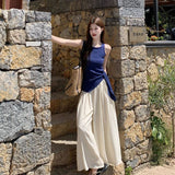 French Casual Suit Summer Pure Sleeveless Irregular Repair T-Shirt Girl + High-Rise Wide Leg Pants Two Sets