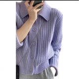 KANING Simple Little POLO Collar Knitted Cardigan 2026 Autumn New Korean Version Of The Simple Color Top