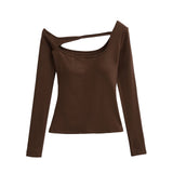 Pure Hottie Sexy Slim Thin Shoulder Long-Sleeved T-Shirt Inside The Bottom Blouse Plus Bra Slender