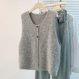 Real-A-Shoot Wool-Blend Two-Grained Collared Vest Solid Color Commuter Laminated Waistless Shoulder Woman