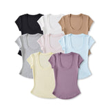 Pure Breeze Summer Cool U Collar Short-Sleeved T-Shirt Thening Waist Thin Bottom Half-Sleeved Top Sexy Comfortable
