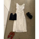 2026 Summer New Korean Minimalist Sleeveless Vest Dress Women's A-Siding Belt Temperament Long Skirt