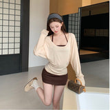 French Autumn Leisure Sling Lanky Set With Pure Desire Shirt Women's Hoodie T-Shirt Two Sets