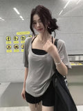 Korean Gray High-End Feeling Loose Thin Short-Sleeved T-Shirts In Summer Pure Desire Design Small Small Top