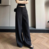 Black Casual Broad-Legged Suit Pants Women's New Large-Size Fat Mm Loose Thin Pear-Shaped Body Straight Pants