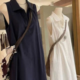 INS Style Simple Generous Polo Collar Sleeveless Dress Women's Summer Daily Loose Temperament Vest Skirt Relaxation White