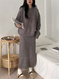 KANING Sheep Velvet Thick Hooded Set 2026 Autumn New Sweater Mid-Long Skirt Two-Piece