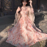 2025 Summer New Eden Oil Painting Dizzy Printing Waist Lotus Side Sling Skirt Korean Style Dress