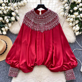 French Ocean Fine High-End Nail-Ball Shirt Fashion Loose Shirt Women