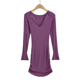 Big V Collar Collar Collar Collar Collar Side Folding Dress Autumn Hottie Pure Lust Dress Open Horn Sleeve