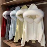 KN Hooded Removable Large Collar Knitted Jersey 2026 Autumn And Winter New Design Women's Soft-Creinable Sweater Jacket