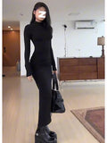 French Retro Pure-Style Sexy Long-Sleeved Dress Woman 2025 Autumn And Winter Slimming Over-Buffed Knee Dress