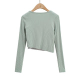 INS Spring/Autumn Irregular Colleal Slammed Two-Sleeved Set Of Women's U-Neck Solid Colored Long Sleeved T-Shirt
