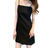 Black Simple Hepburn Style Sexy Sling Dress Female Summer Temperament Small Black Dress Short H-Shaped Skirt