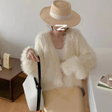 Autumn And Winter Small Fragrant Knitted Cardigan Women's Plush Coat Atmosphere Soft Finish Imitation Marinade Candy Sweet Sweater
