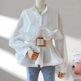 Long-Sleeved Shirt Female Design Sense Of A Small Three-Dimensional Pressure Folding Lotus Leaves Side Lean Temperament Spring Dress Top Woman