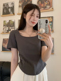 2026 Summer New Pure Windy U Collar Hottie Top Slimming Irregular Short-Sleeved T-Shirt Girl Ins