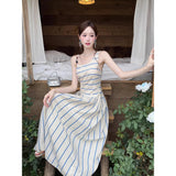 French Striped Slings With A New Female Summer New Elegant Temperament Slimming A-Word Dress