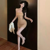 Shining Water Drill Sling Dress Women's Summer Pure Sexual Slim Dress Show Body Tight Ass Skirt