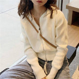 Double Zipper Hooded Sweater Coat Women Autumn And Winter New Gentle Wind Showing Thin Aging Temperament Short Knitted Cardigan Woman