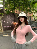 Two Stitched Half-Necked Long-Sleeved T-Shirts For Girls In Early Autumn Slimming Design Chic Coat
