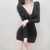 Sweet Babes V-Neck Sexy Dress Girl Spring And Autumn Thin Slimming Night Club Exposed Braid Tight Ass Skirt