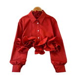 Sweet Three-Dimensional Lotus Edge Decorative Temperament Design Shirt 2025 New Chic Slim Slim Short Top