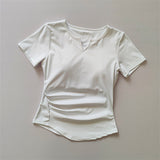 Yoga Suit With Breast Pad Women's Summer 2025 New V-Neck Thin Running Sports Leisure Short-Sleeved T-Shirt Fitness Top