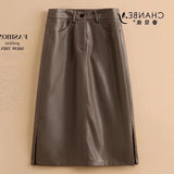 New PU Leather Skirt Women's Half-Skin Dress Temperament High-Waisted A-Character Skirt Slim A-Shaped Bag Hip Skirt