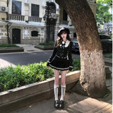 College Style JK Uniform Suit Women's Autumn And Winter Huge Look Thousand Gold Black Long-Sleeved Shirt Top Half Short Skirt