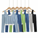 New Fashion Open Shoulder Elastic Slimming Short-Sleeved T-Shirt Two Stacks Of Bumpy Bottom Shirt