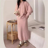 KANING Sheep Velvet Thick Hooded Set 2026 Autumn New Sweater Mid-Long Skirt Two-Piece