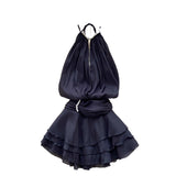Pure Desire To Hang Neck Nail Beads Hanging Dress Goddess Fan Temperament Waist Lotus Leaf Side Chiffid Skirt Fairy Style Holiday Dress