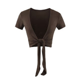 Belt Shawl Short-Sleeved T-Shirt Design Small Irregular Draw Blouse Short T-Shirt Summer