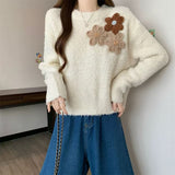 Kaning French Heavy-Industrial Handmade Flower Knitwear 2026 Spring New Shoulder Sleeves Weighted Sweater Women