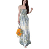 Sexy Beautiful Slings Print Bareback Dress Female Summer Temperament Thin Seaside Wind Bag Hip Dress Long